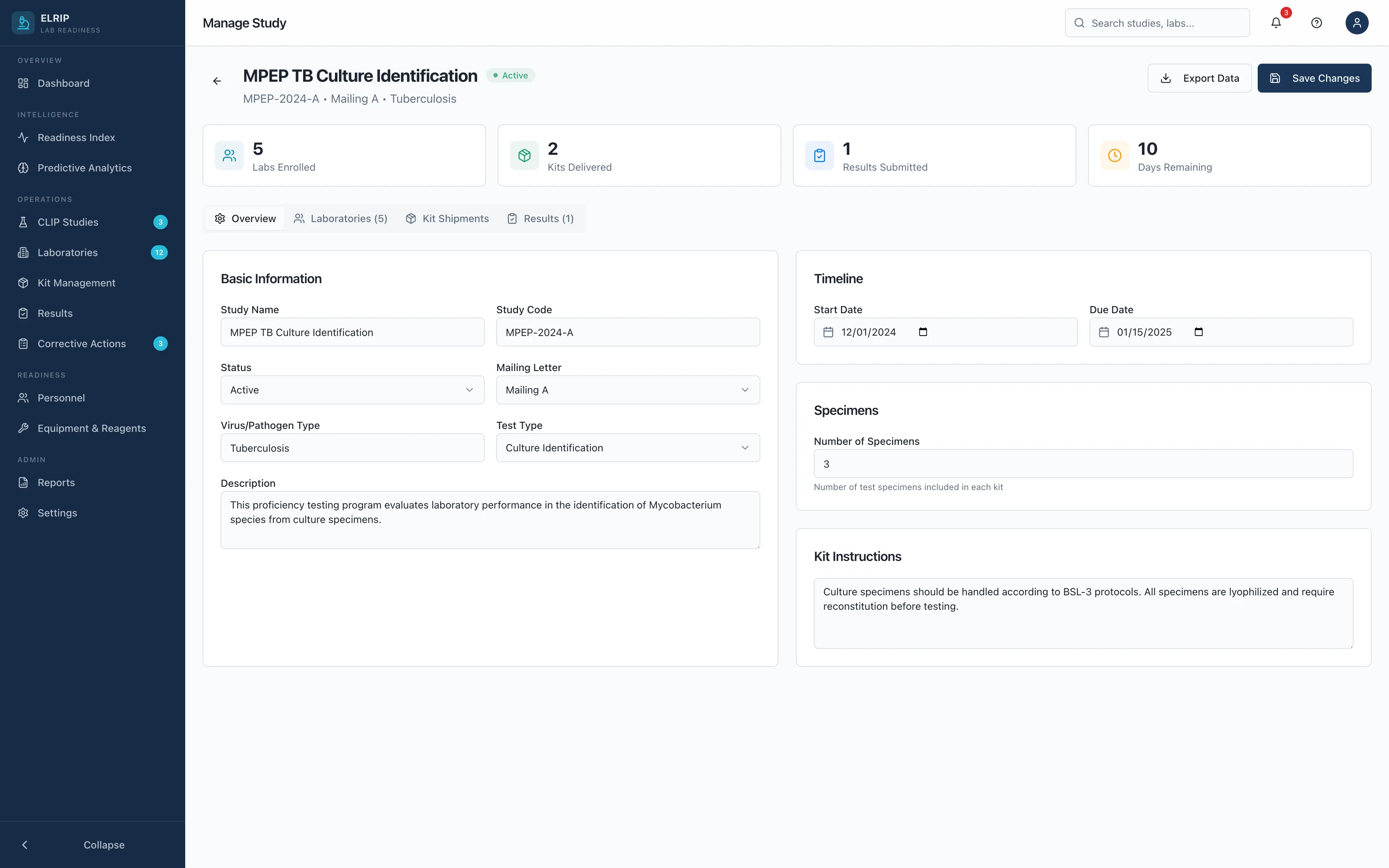 ELRIP manage study screenshot